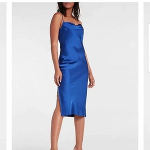 Express Satin Cow Neck Midi Slip Dress Royal Blue Small